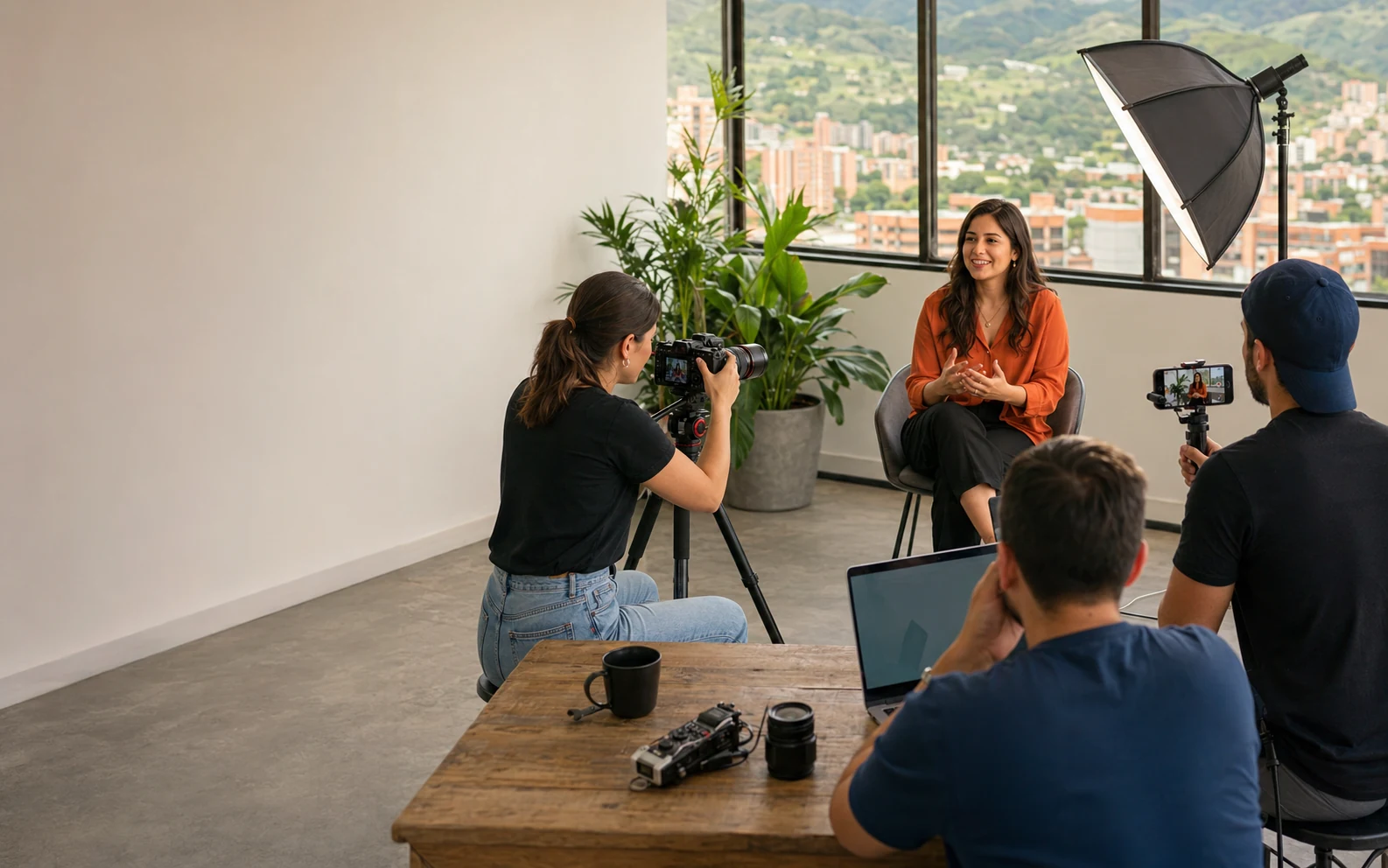 Creative team producing content in a Medellín studio